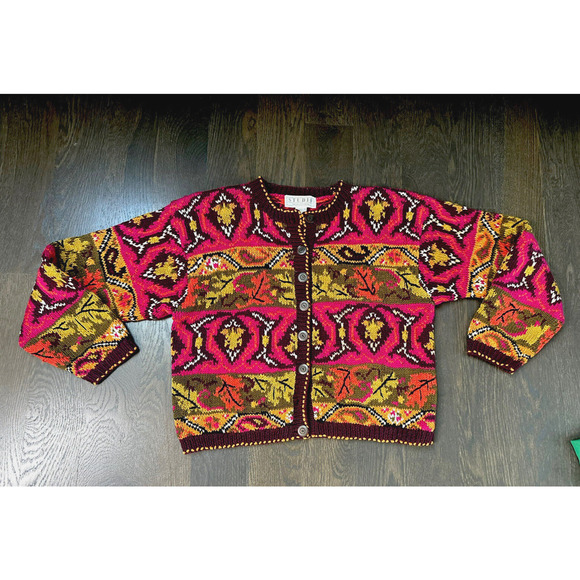 Vintage• Rare• Studio Michelle Stuart‎ Cardigan Sweater Fall Foliage ~ M - Picture 1 of 4